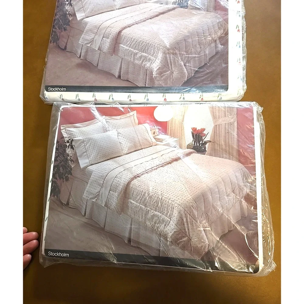 NEW‎ Lot of 2 Vtg JC Penney Stockholm White Tulips No-Iron Twin Flat Sheet Set